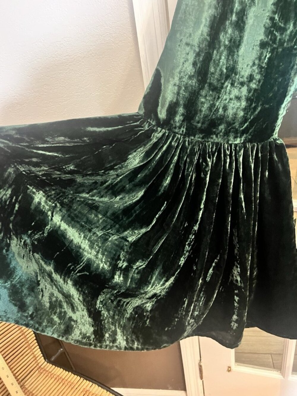 OOAK Green Velvet Hippie Flare Bell Ruffle Womens Pants Whimsigoth Fairy M/ L - Picture 4 of 8